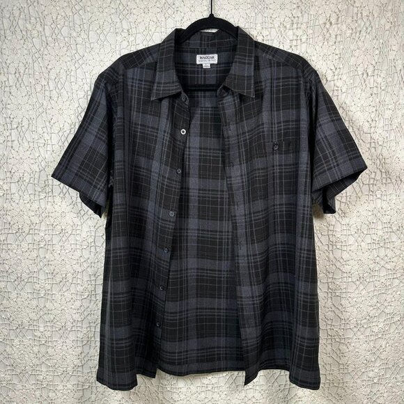 Haggar Dark Gray Plaid Short Sleeve Button Up - Size Large - Picture 1 of 8